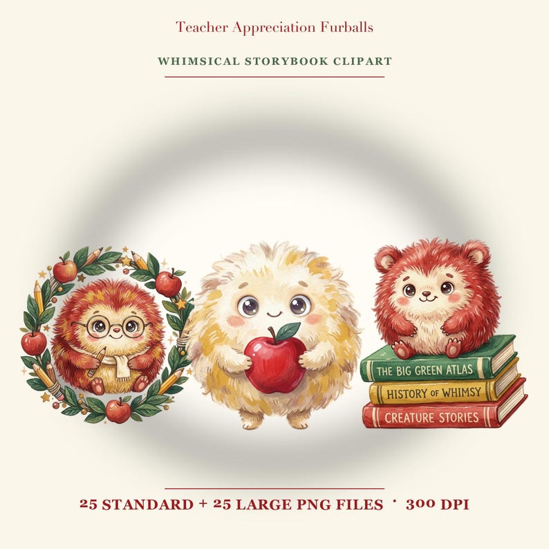 Teacher Appreciation Furball Clipart Bundle | 25 Cute Watercolor ...