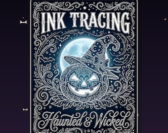 Halloween Ink Tracing Coloring Pages - Haunted & Wicked Designs | Printable PDF | Pumpkin Witch | Reverse Coloring Book | Digital Download