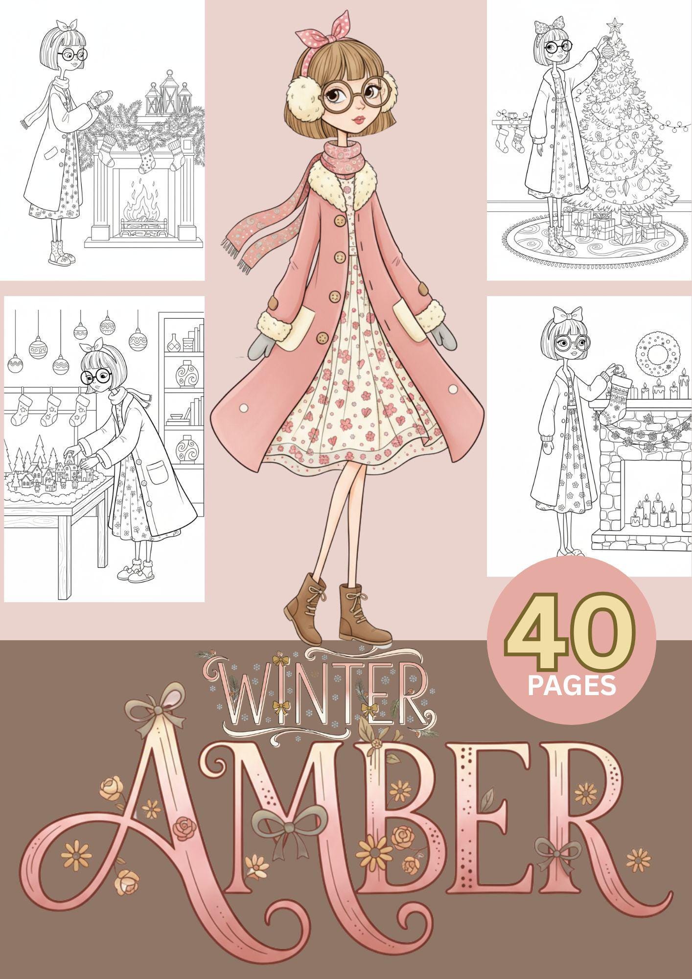 Winter Amber Cozy Girl Coloring Book 40 Whimsical Fashion Christmas ...