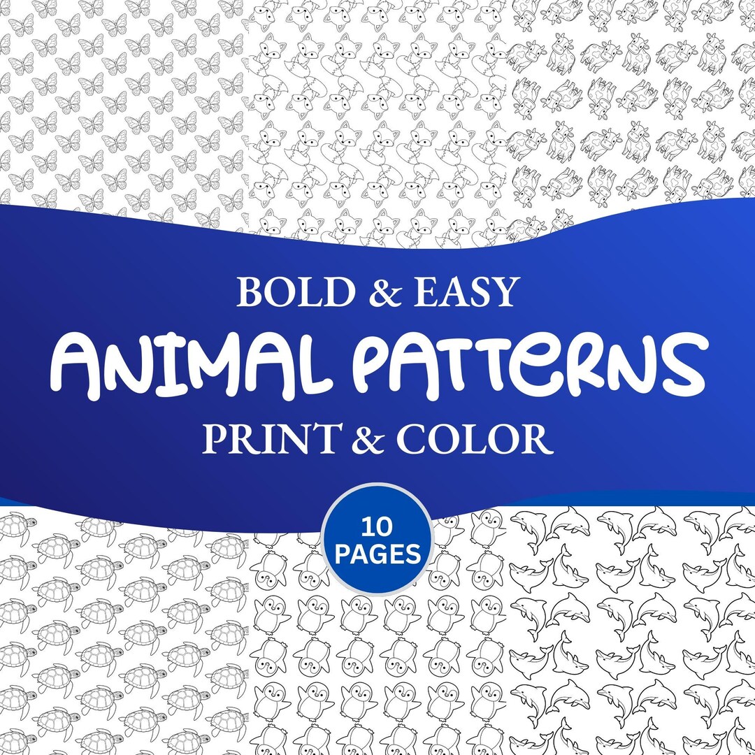 Animal Patterns Coloring Pages Bundle | Simple Bold & Easy Line Art ...
