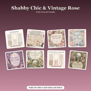 Puede incluir: Una colecci&oacute;n de ocho kits de diarios digitales titulados Shabby Chic & Vintage Rose, con dise&ntilde;os florales y vintage. Los kits incluyen The Rose Parlour, Shabby Chic Treasures, Shabby Chic Reverie, Purple Reverie, The Watercolor Garden y Shabby Celtic.