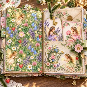 Kit de diario creativo de hadas de jardín, 50 páginas imprimibles con ilustraciones vintage de jardines de hadas, papeles Cottage Roses, descarga instantánea. imagen 10