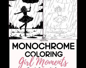 Páginas para colorear monocromáticas / Momentos acogedores minimalistas en blanco y negro / 40 libros de arte consciente imprimibles para mujeres
