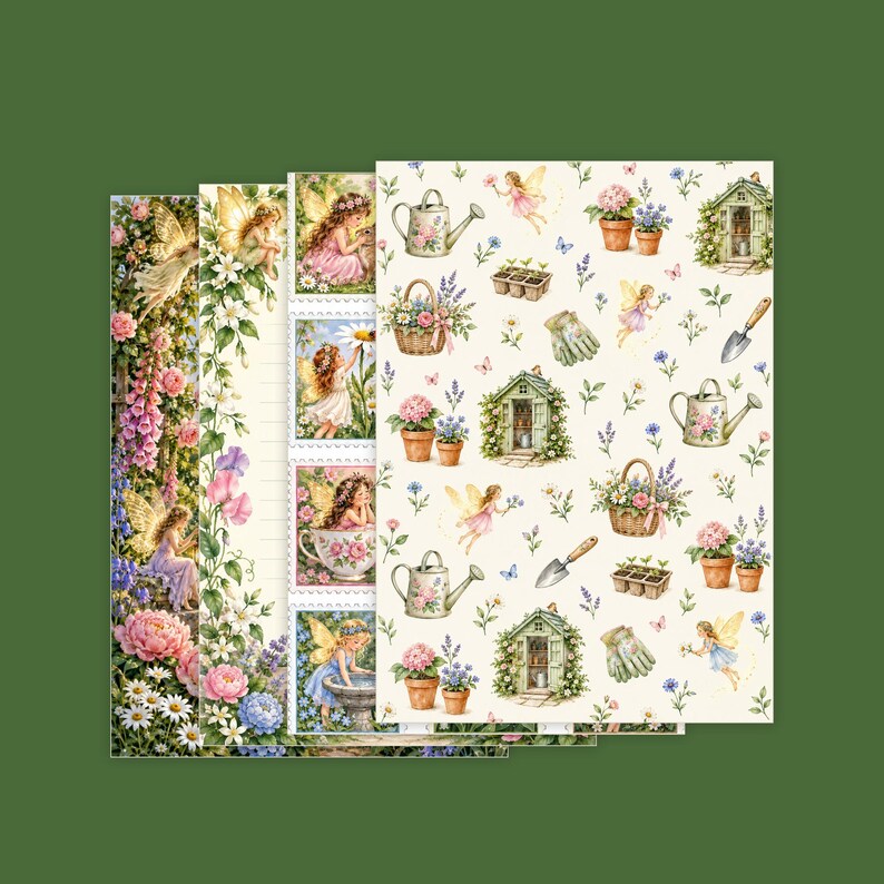 Kit de diario creativo de hadas de jardín, 50 páginas imprimibles con ilustraciones vintage de jardines de hadas, papeles Cottage Roses, descarga instantánea. imagen 15