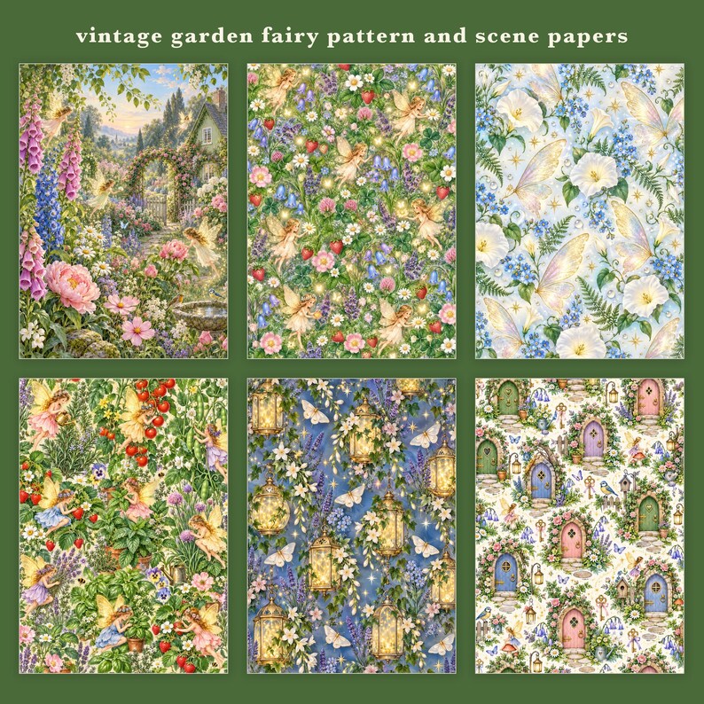 Kit de diario creativo de hadas de jardín, 50 páginas imprimibles con ilustraciones vintage de jardines de hadas, papeles Cottage Roses, descarga instantánea. imagen 11
