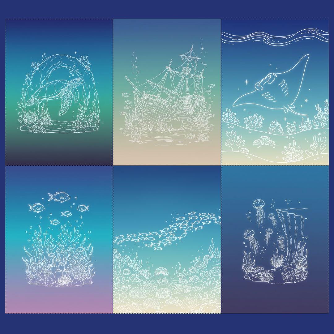 Tracing Reverse Coloring Easy Ink Tracing Reverse Coloring Book 20 Ocean-themed Pages Magical ...