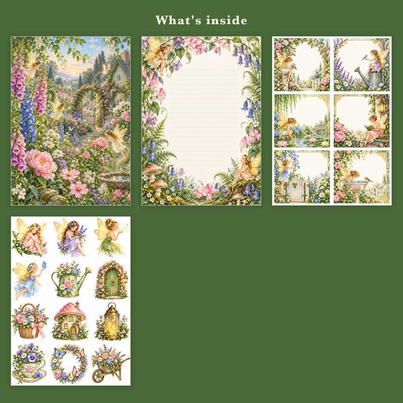 Kit de diario creativo de hadas de jardín, 50 páginas imprimibles con ilustraciones vintage de jardines de hadas, papeles Cottage Roses, descarga instantánea. imagen 9