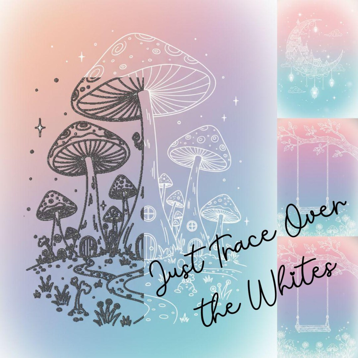 Printable Ink Tra Ink Tracing Coloring Pages 30 Magical & Mystical Trace Sheets White ...