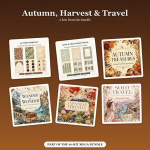 Puede incluir: Una colecci&oacute;n digital titulada Autumn, Harvest & Travel que presenta seis kits de diarios creativos imprimibles. Los kits incluyen Autumn Harvest, Arts & Crafts Botanical, Autumn Treasures, Wander & Wonder, Japanese Serenity y Solo Travel.