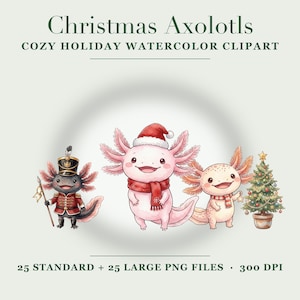 Jul Axolotl Clipart 25 mysiga julakvarellpaket PNG-filer (4096×4096px) Transparent bakgrund · 300 DPI bild 1