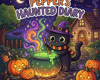 Pepper's Haunted Diary Coloring Book | 30 Cute Halloween Witch Cat Printable Coloring Pages Bold and Easy Spooky Kawaii Digital Download PDF