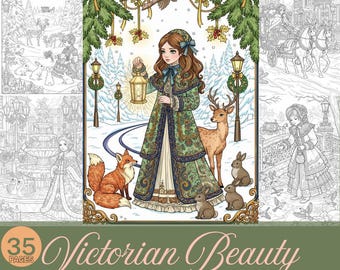 Belleza victoriana: un libro para colorear de moda invernal (35 páginas, descarga instantánea).
