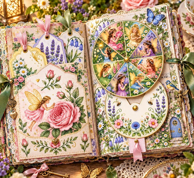 Kit de diario creativo de hadas de jardín, 50 páginas imprimibles con ilustraciones vintage de jardines de hadas, papeles Cottage Roses, descarga instantánea. imagen 2