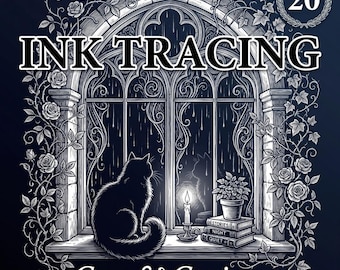 Ink Tracing Coloring Pages | 20 Cosy & Curious Cat Designs | Printable PDF | Cute Cat Art | Reverse Coloring Book | Digital Download