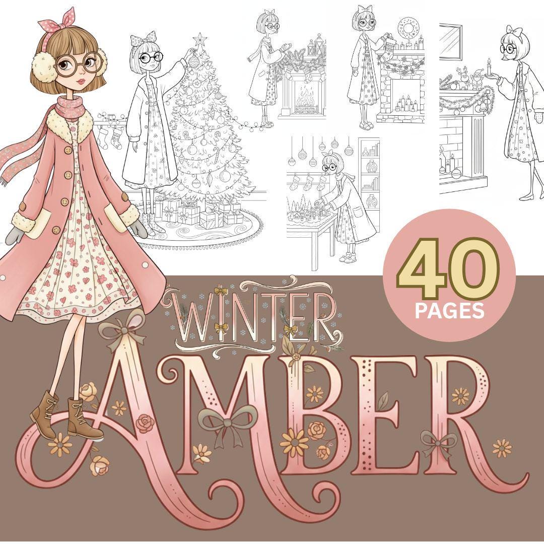 Winter Amber Cozy Girl Coloring Book 40 Whimsical Fashion Christmas ...