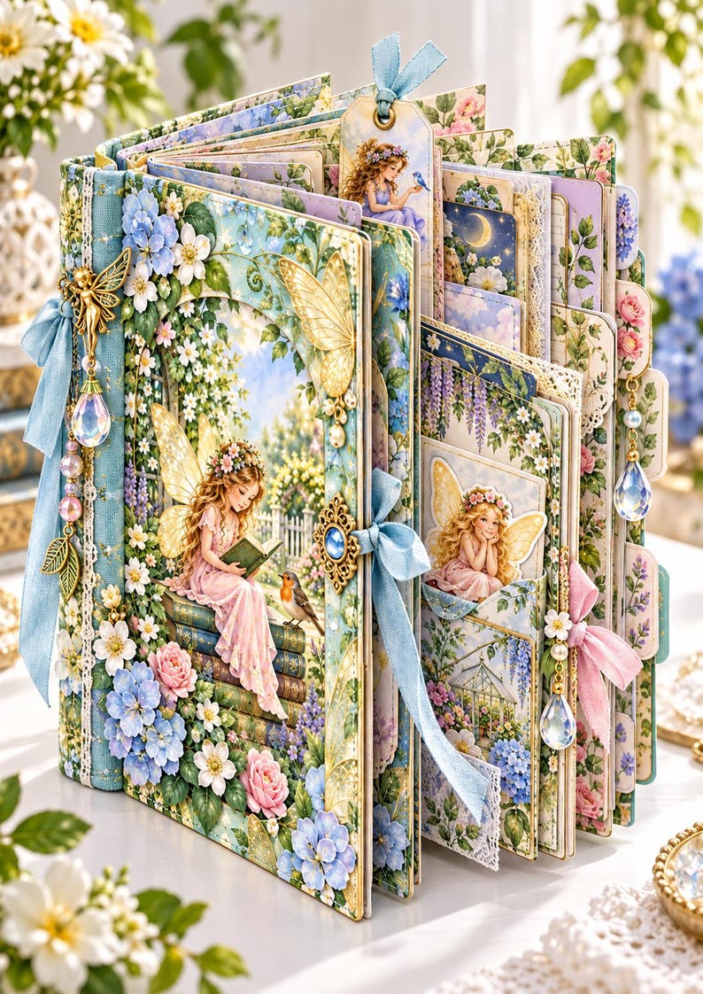 Kit de diario creativo de hadas de jardín, 50 páginas imprimibles con ilustraciones vintage de jardines de hadas, papeles Cottage Roses, descarga instantánea. imagen 16