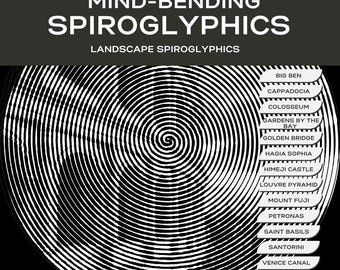 Spiroglyphics Coloring Pages – Hidden Image Art | Famous Landmarks Puzzle | Relaxing Spiral Coloring Book | Instant Download PDF