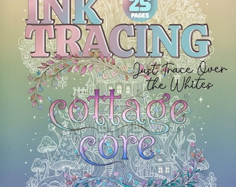 Ink Tracing Coloring Pages 25 Cottage Core Fairy Houses Magical Forest Tracing Art | Trace Over the Whites | Instant Download