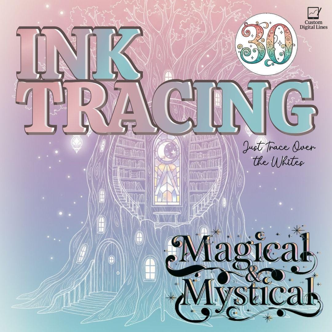 Printable Ink Tra Ink Tracing Coloring Pages 30 Magical & Mystical Trace Sheets White ...