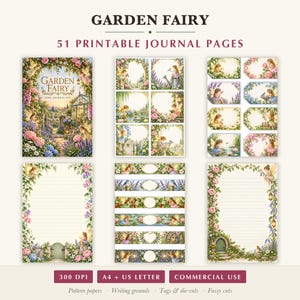 Kit de diario creativo de hadas de jardín, 50 páginas imprimibles con ilustraciones vintage de jardines de hadas, papeles Cottage Roses, descarga instantánea. imagen 3