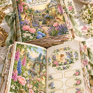 Kit de diario creativo de hadas de jardín, 50 páginas imprimibles con ilustraciones vintage de jardines de hadas, papeles Cottage Roses, descarga instantánea. imagen 5