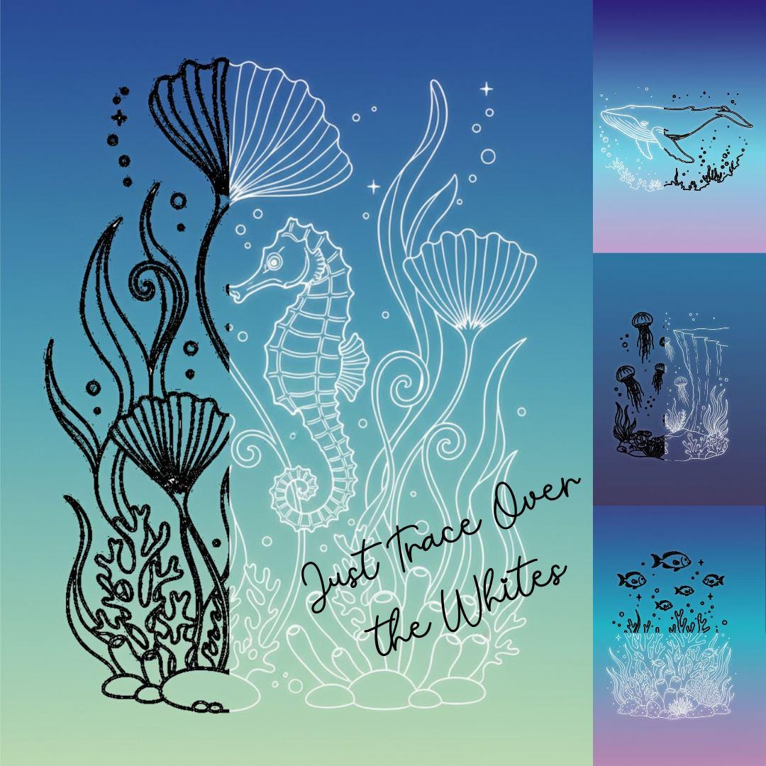 Tracing Reverse Coloring Easy Ink Tracing Reverse Coloring Book 20 Ocean-themed Pages Magical ...