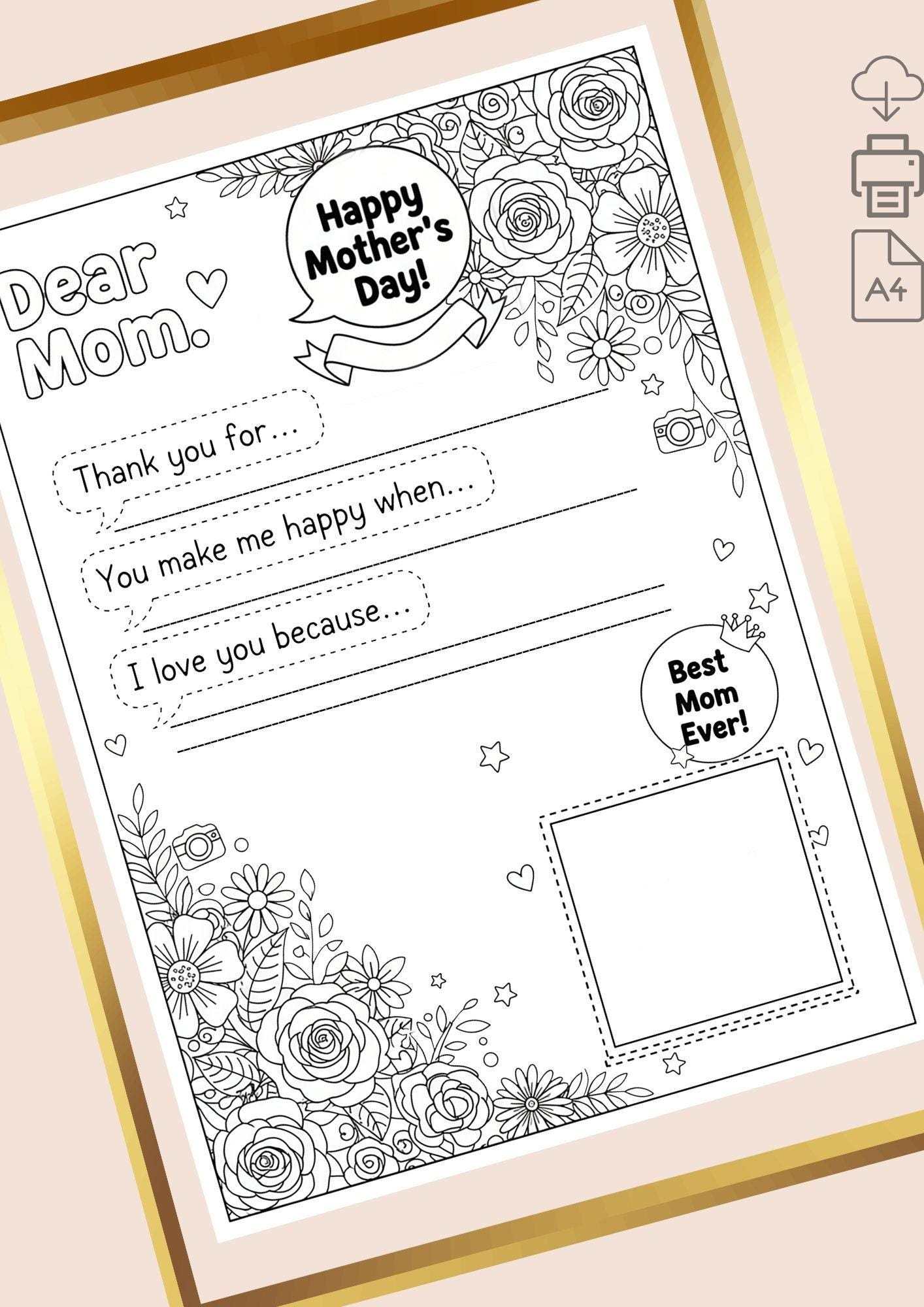 Mothers Day Coloring Page | Printable Card for Mom | Color Your Own ...
