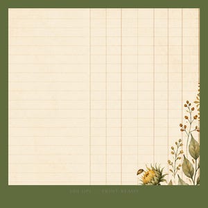 May include: A digital stationery sheet with a cream-colored background featuring a left section with horizontal lines and a right section with a grid pattern. The right side is decorated with watercolor-style illustrations of sunflowers and foliage.