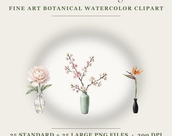 Fine Art Floral Clipart- 25 Trendy  Watercolor Bundle PNG files (4096×4096px) Transparent background · 300 DPI