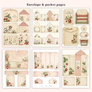 Sommarjordgubbar skräpjournal, 51 utskrivbara sidor vintage bondgårdsbärs-ephemera, gingham stugträdgård, direktnedladdning bild 9