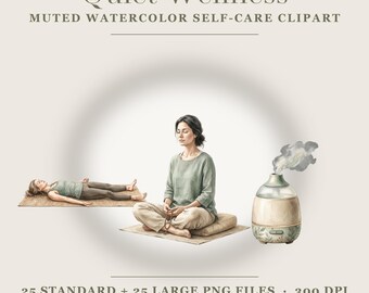 Quiet Wellness Clipart- 25 Muted Watercolor Bundle PNG files (4096×4096px) Transparent background · 300 DPI