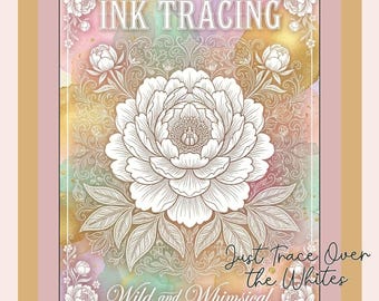 Desenhos para colorir com decalque de tinta | 30 desenhos selvagens e encantadores | PDF para imprimir | Jardim botânico floral | Livro de colorir reverso | Download digital
