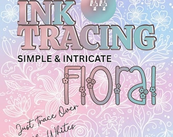 Livro de colorir floral para decalque com tinta: 44 desenhos simples e intrincados, folhas para traçar, ilustrações com contorno branco, arte fácil e relaxante, download instantâneo.