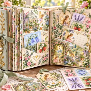 Kit de diario creativo de hadas de jardín, 50 páginas imprimibles con ilustraciones vintage de jardines de hadas, papeles Cottage Roses, descarga instantánea. imagen 8