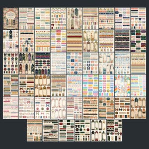 May include: A collection of sticker sheets featuring various designs including bookmarks, ribbons, bows, labels, and decorative borders in diverse colors and patterns. The top left sheet displays the text The Finishing Touches.