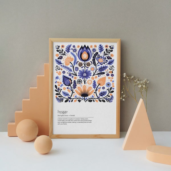 Hygge Definition Poster, Digital Download Printable, Floral Art Print, Minimal Scandinavian Design Home Decor