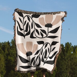 Wildflower Woven Throw Blanket: Modern Floral Fringe, USA Made