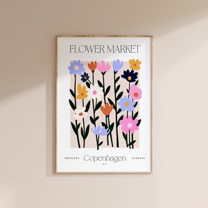 Kopenhagener Blumenmarkt Kunstdruck, botanisches Poster, leuchtend bunter Druck, Kinderzimmer Dekor, maximalistisches Dopamin-Dekor