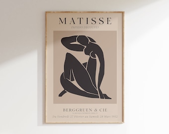 Matisse Inspired Art Print, Abstract Female Silhouette, Neutral Color Printed Gallery Wall Poster, Vintage Home Decor for Living Room