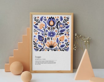 Hygge Definition Art Print, Floral Wall Art Poster, Scandinavian Lifestyle, Inspirational Print for Living Room, Housewarming Gift