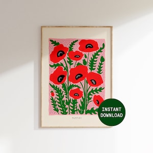 Poppy botanische Druck digitaler Download, Dopamin-Dekor, sofortiger digitaler Download, druckbare Kunst, Schlafzimmer Dekor