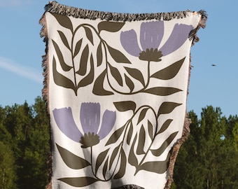 Manta tejida de algodón con flores silvestres: manta floral para cama