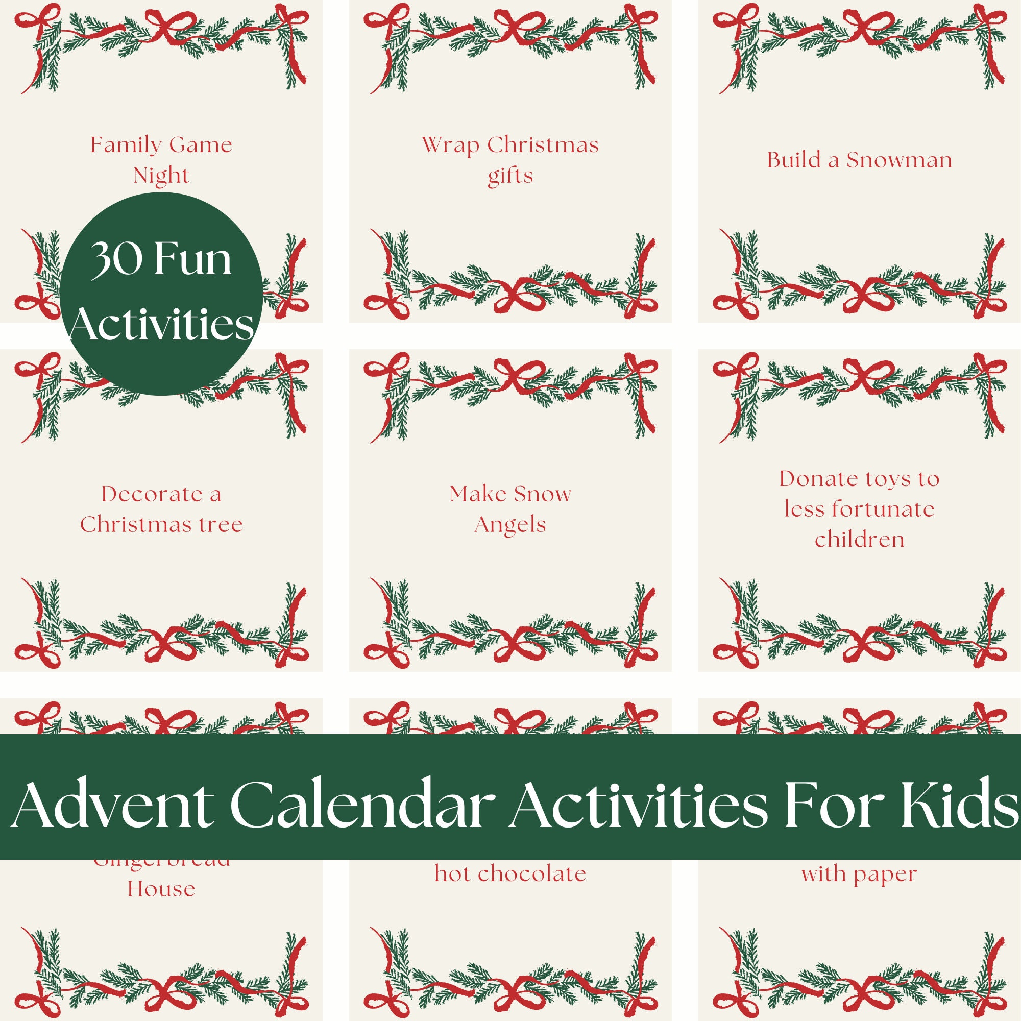 30 Printable Advent Activity Cards for Kids Kids Advent - Etsy