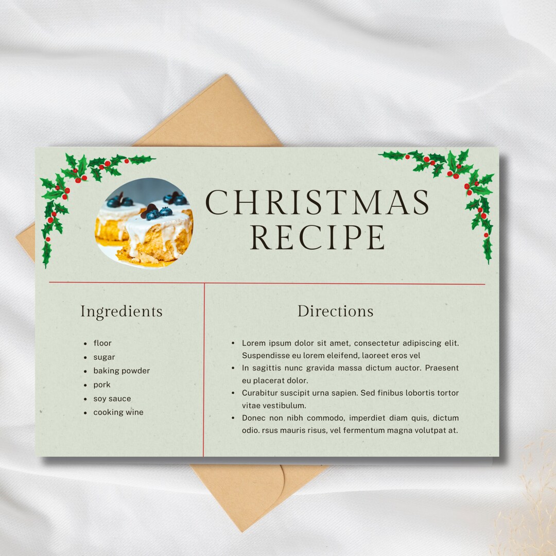 Simple Editable Recipe Card Template Christmas Recipe Card Etsy