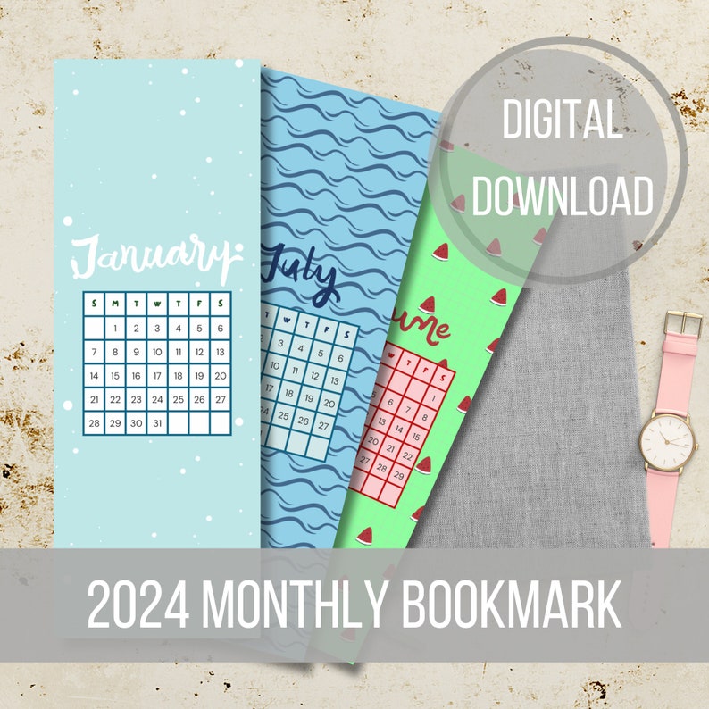 Printable Monthly Bookmark Bundle Calendar Bookmark 2024 Etsy