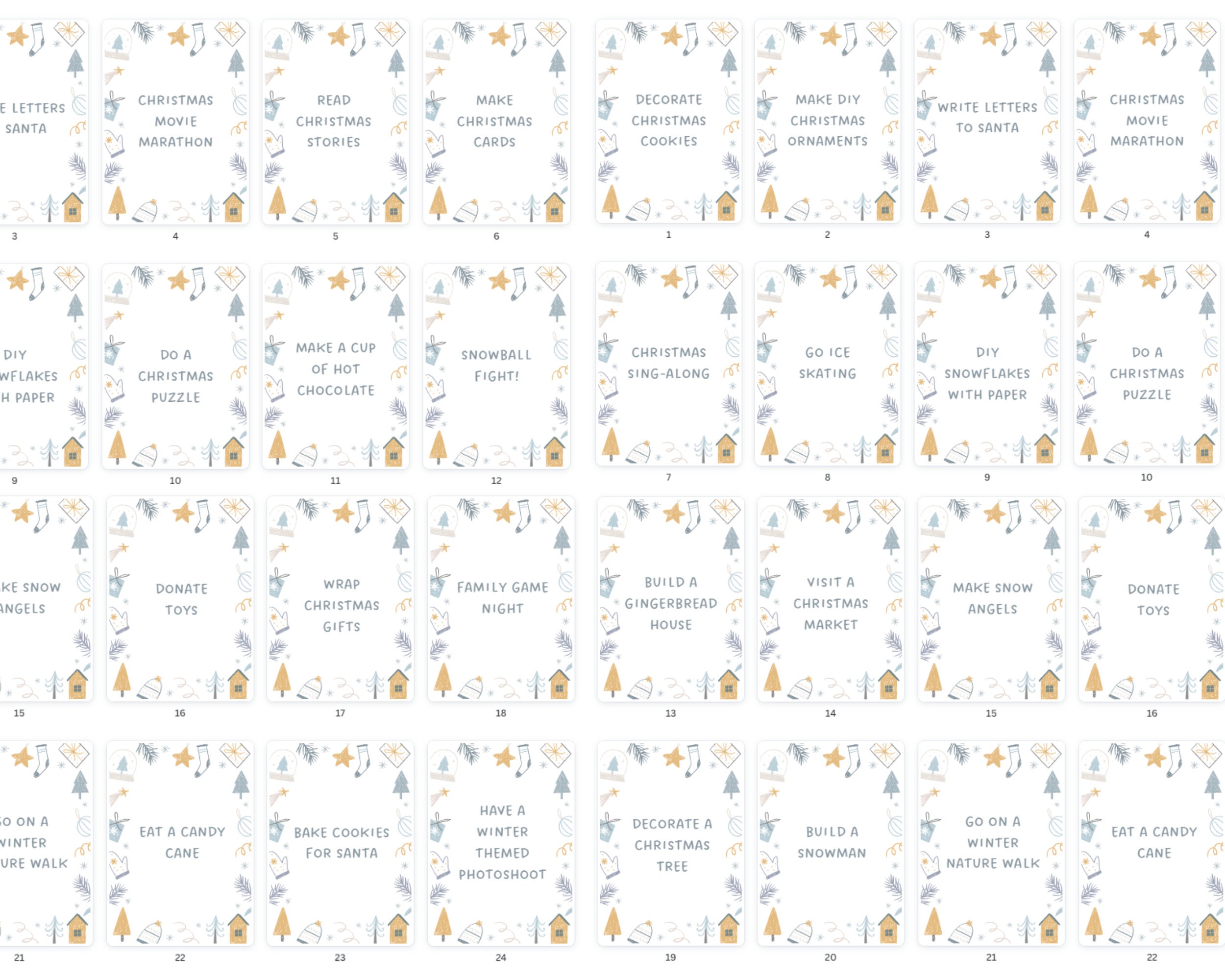 25 Printable Advent Activity Cards for Kids, Kids Advent Cards, Instant ...