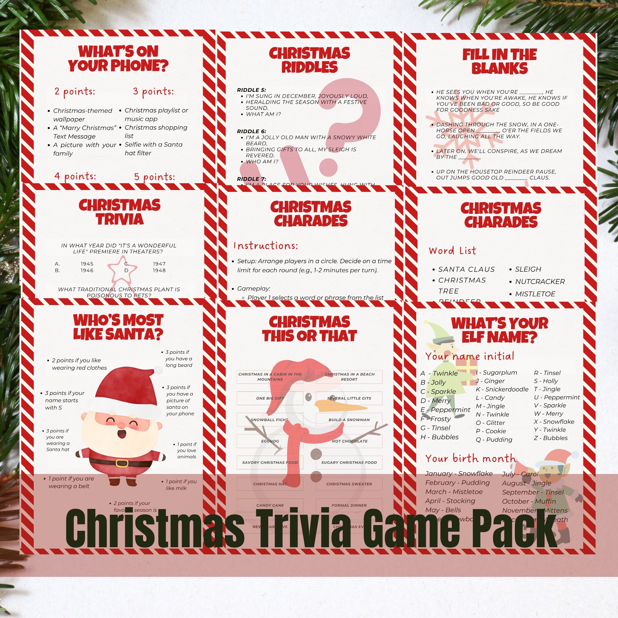 Printable Christmas Game Bundle, Christmas Trivia, Christmas Family