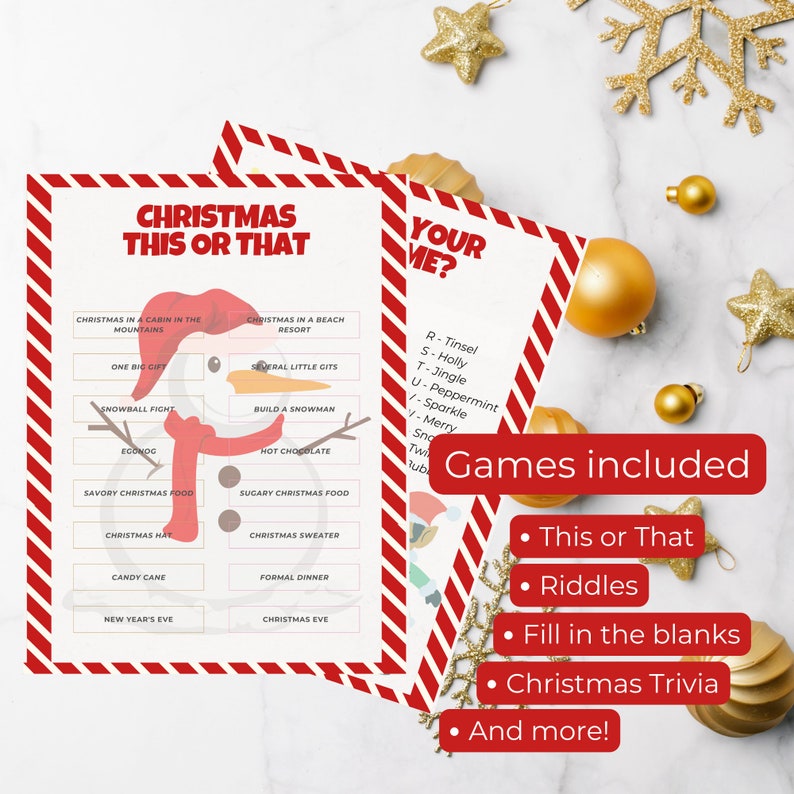 Printable Christmas Game Bundle, Editable Christmas Trivia, Holiday