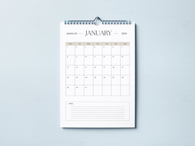 2024 Calendar, Printable 2024 Calendar, Minimal Monthly Planner 2024