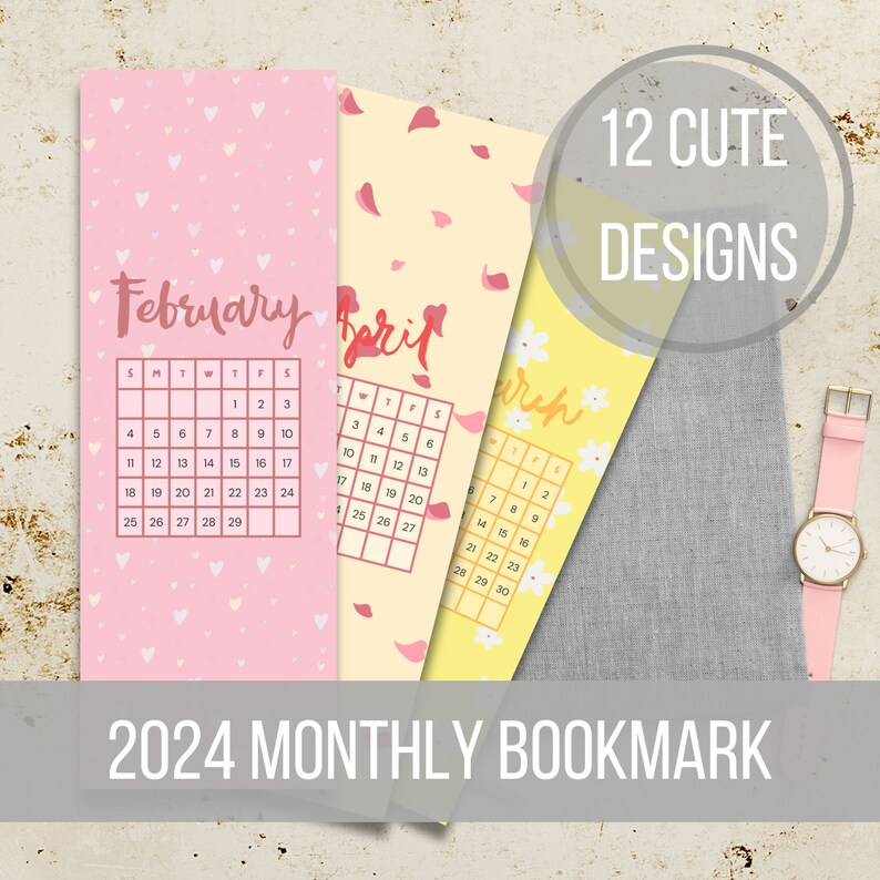 Printable Monthly Bookmark Bundle Calendar Bookmark 2024 Etsy
